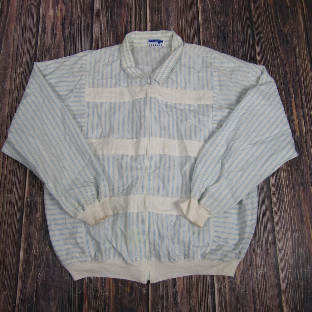 Vintage Cape Cod Sportswear Jacket Mens Large Blue White Striped Full Zip 80s